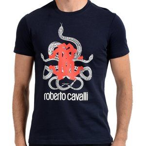 Roberto Cavalli Men's Navy Graphic Print T-Shirt